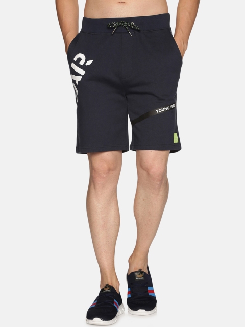 

UrGear Men Navy Blue Printed Pure Cotton Regular Sports Shorts