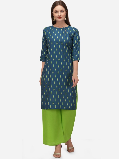 

KALINI Women Teal Printed Kurta with Palazzos