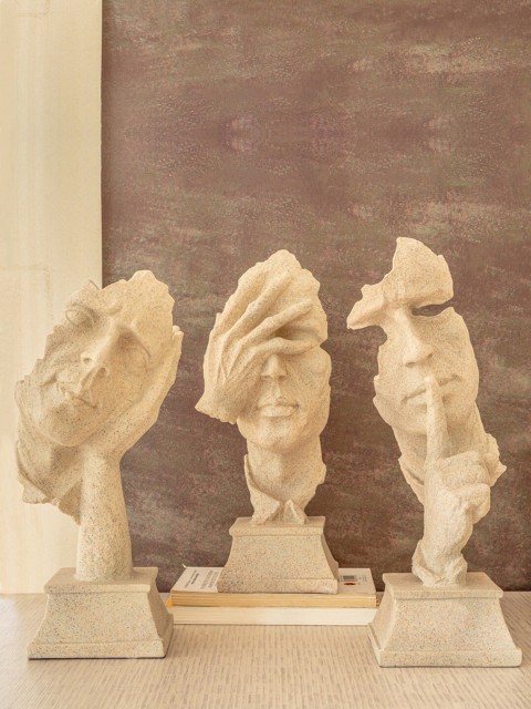 

TIED RIBBONS Set Of 3 Beige Modern Theme Human Face Statue Showpiece