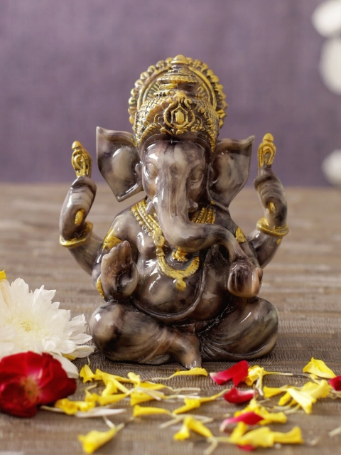 

TIED RIBBONS Yellow & Brown Lord Ganesha Idol Murti Statue Showpiece