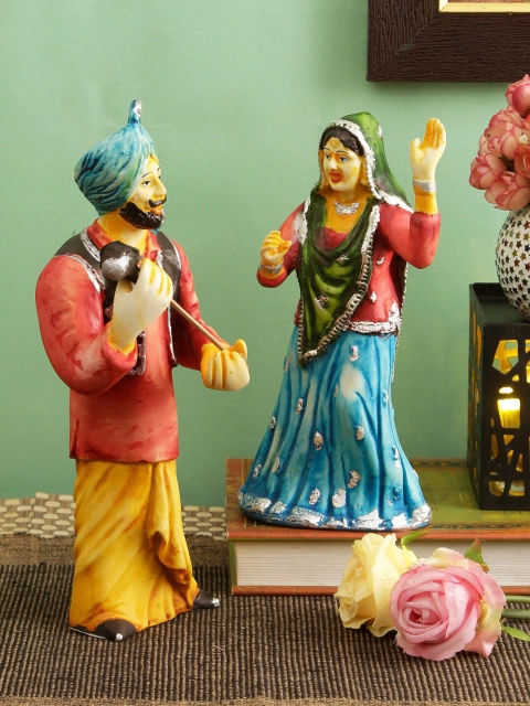 

TIED RIBBONS Set Of 2 Punjabi Bhangra Couple Figurine Showpieces, Yellow