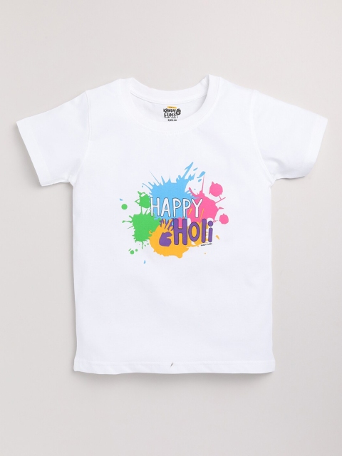 

AMUL Kandyfloss Boys White happy Holi Printed Cotton Loose T-shirt