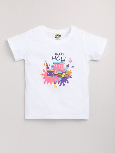 

AMUL Kandyfloss Boys White Holi Printed Pure Cotton Loose T-shirt