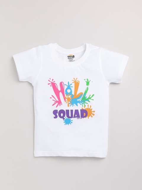

AMUL Kandyfloss Boys White Typography Printed Pure Cotton Applique Loose T-shirt