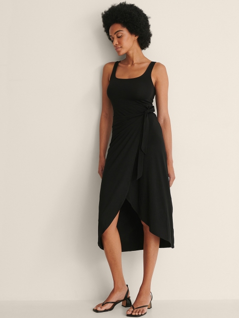 

NA-KD Women Black Midi Wrap Dress