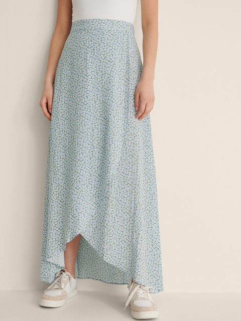 

NA-KD Women Blue & White Wrap Maxi Floral Printed Skirt