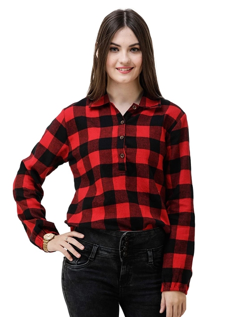 

DECHEN Women Red Checked Casual Shirt