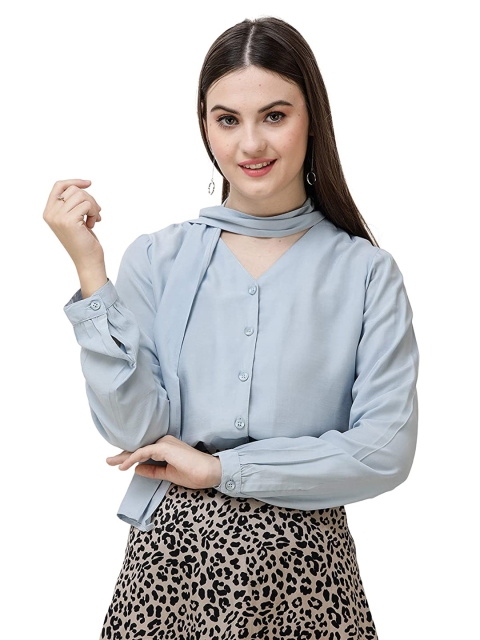 

DECHEN Women Blue Casual Shirt