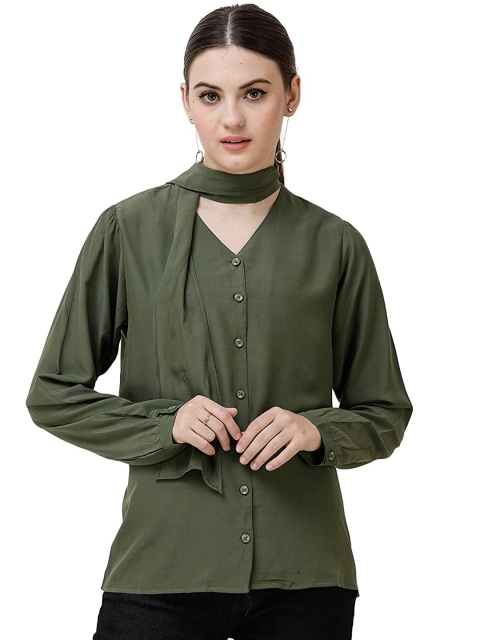 

DECHEN Women Olive Green Casual Shirt