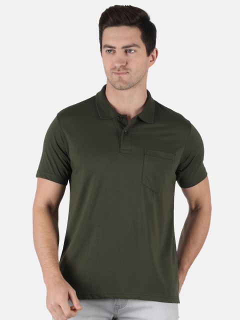 

Monte Carlo Men Plus Size Olive Green Solid Polo Collar T-shirt