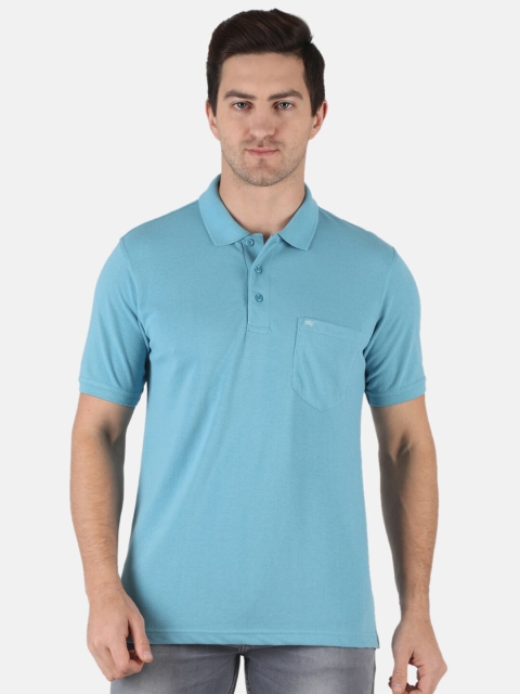 

Monte Carlo Men Plus Size Blue Solid Polo Collar T-shirt