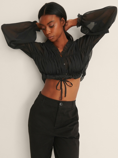 

NA-KD Women Black Blouson Crop Top