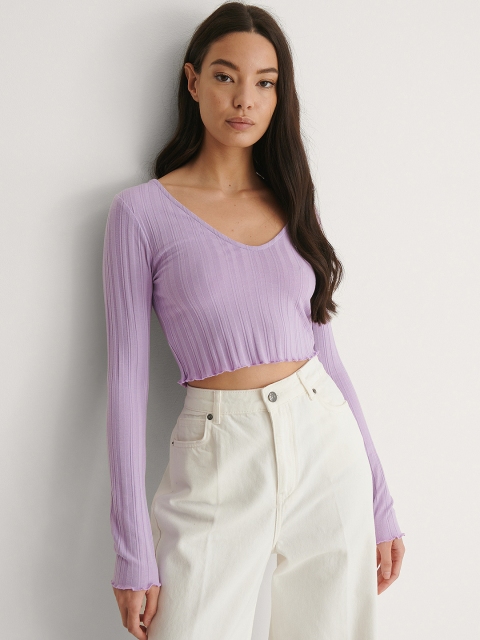 

NA-KD Women Lavender Ribbed Crop Top