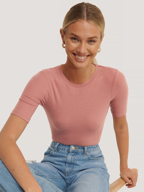 

NA-KD Women Dusty Pink Ribbed Top, Rose