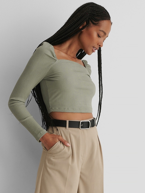 

NA-KD Green Square Neck Ribbed Crop Top