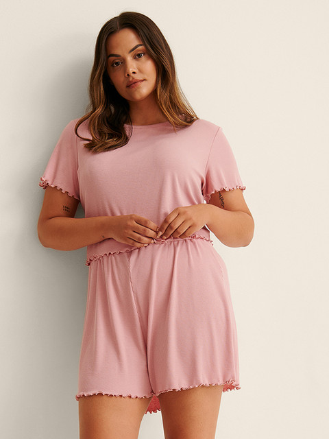 

NA-KD Pink Round Neck Ribbed Top