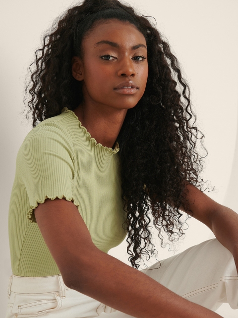 

NA-KD Women Green Ribbed Fitted Top