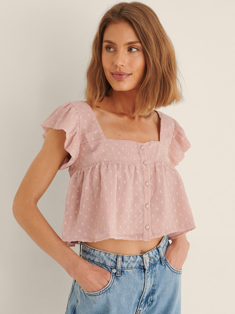 

NA-KD Women Pink Empire Dobby Weave Crop Top