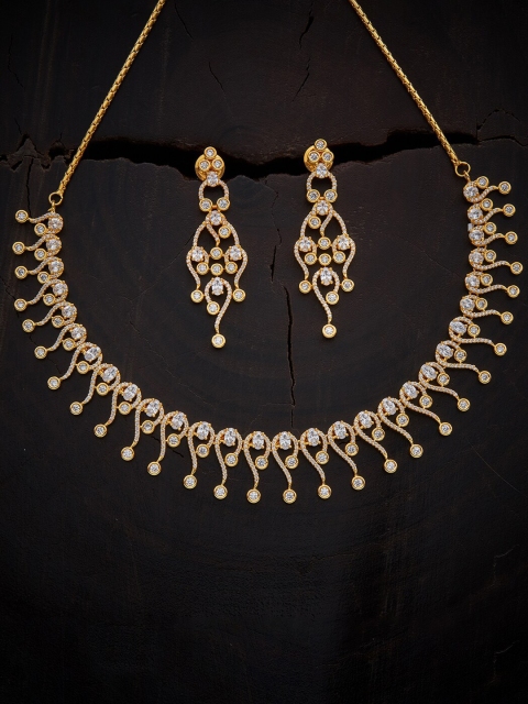 

Kushal's Fashion Jewellery Gold-Plated White CZ Studded Jewellery Set