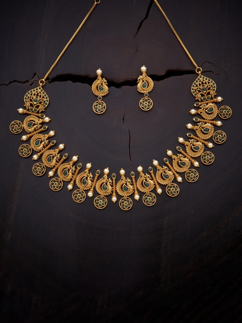 

Kushal's Fashion Jewellery Gold-Toned & Green Zircon Stones Studded Jewellery Set