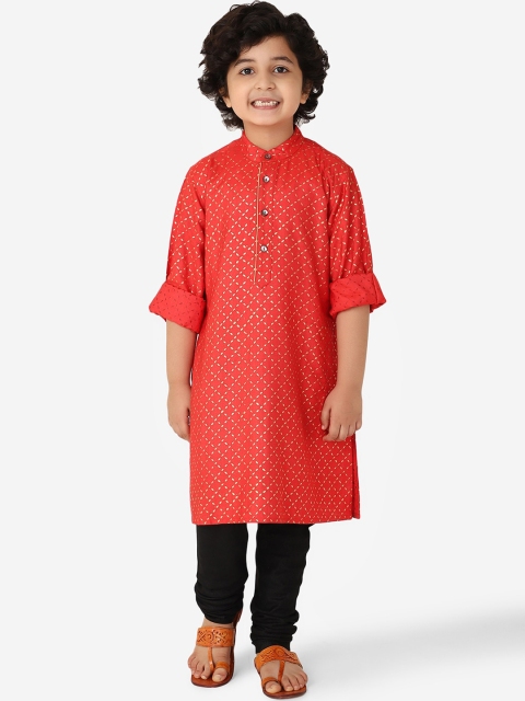 

Fabindia Boys Red Geometric Printed Kurta