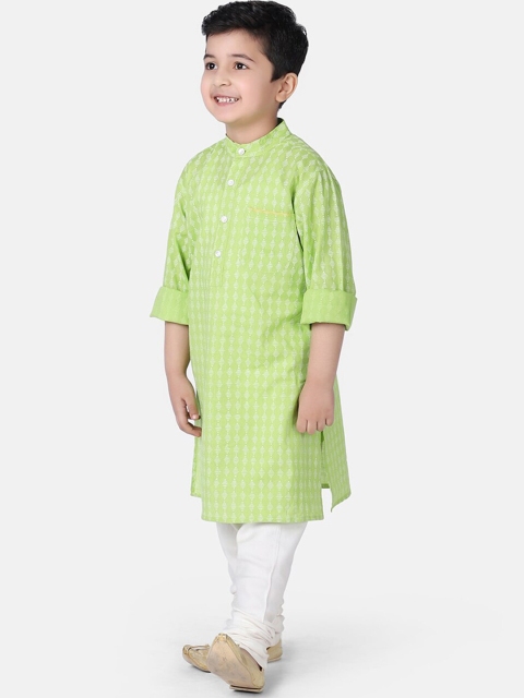 

Fabindia Boys Green & White Ethnic Motifs Printed Cotton Kurta