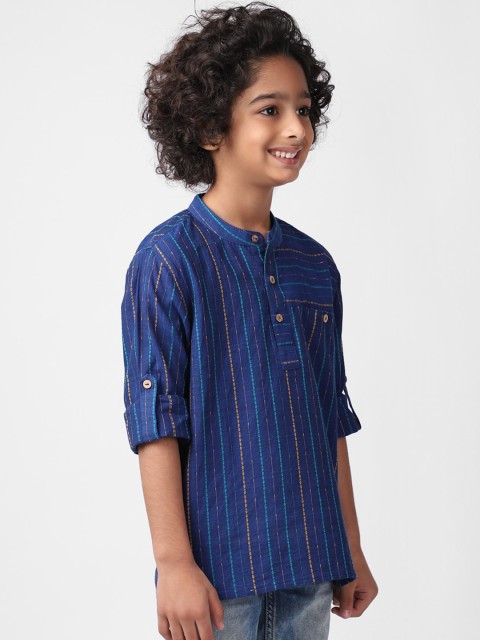

Fabindia Boys Blue Striped Straight Kurta