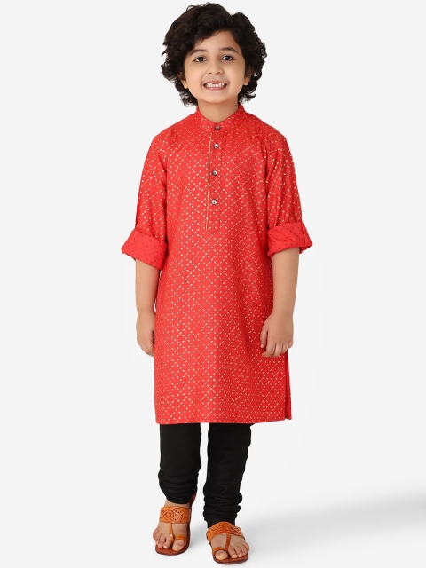 

Fabindia Boys Red Geometric Printed Kurta