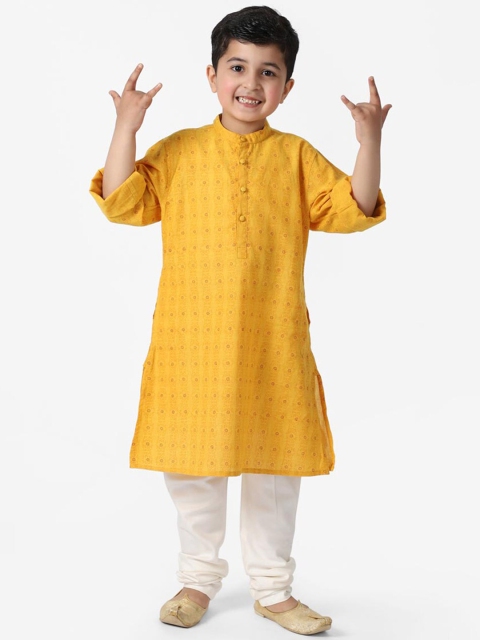 

Fabindia Boys Yellow Ethnic Motifs Handloom Cotton Kurta