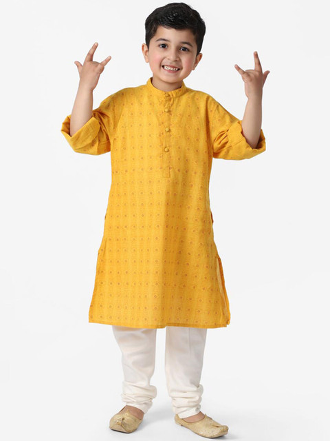 

Fabindia Boys Yellow Ethnic Hand Block Printed Cotton Kurta