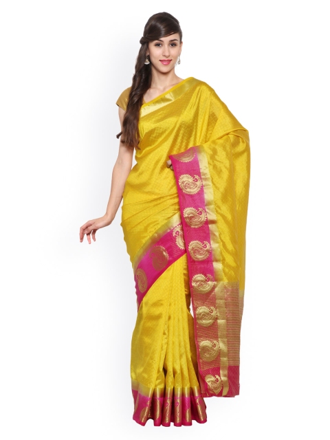 

MIMOSA Mustard Yellow Kanjivaram Tussar Silk Traditional Saree