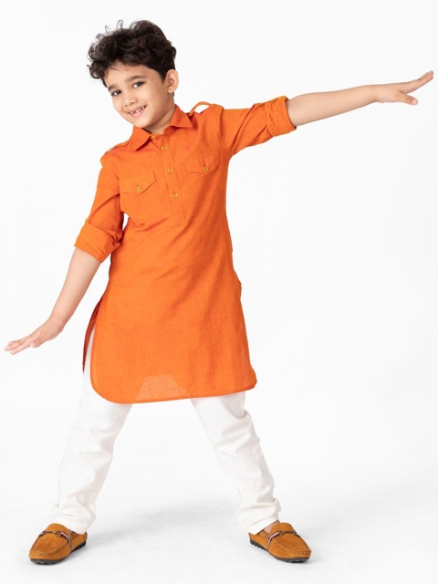 

Fabindia Boys Orange Cotton Pathani Kurta