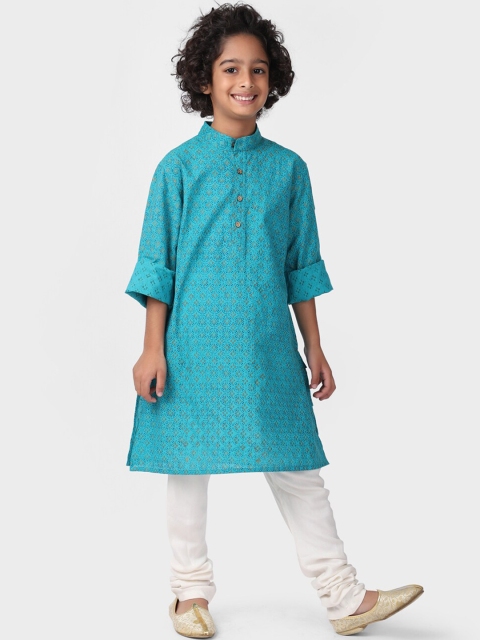 

Fabindia Boys Teal Geometric Printed Kurta