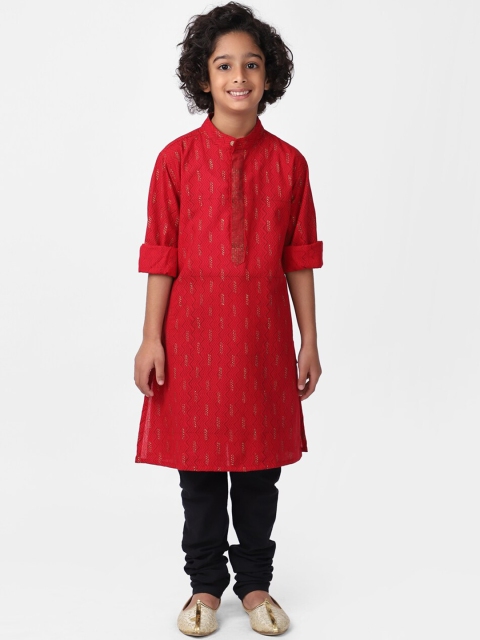 

Fabindia Boys Red Geometric Block Printed Cotton Kurta