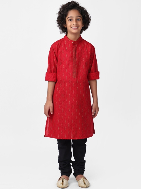 

Fabindia Boys Red Block Printed Cotton Kurta