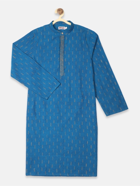 

Fabindia Boys Blue Geometric Block Printed Cotton Kurta