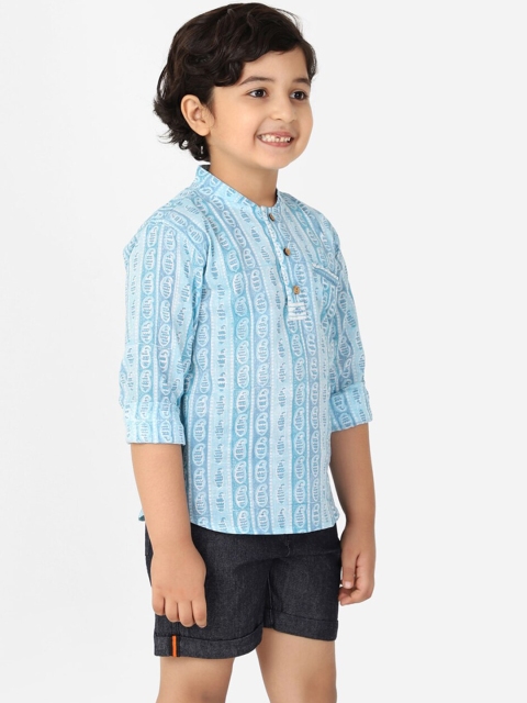 

Fabindia Boys Blue Ethnic Motifs Printed Cotton Kurta