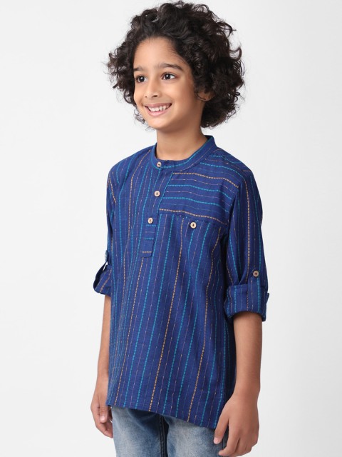 

Fabindia Boys Blue Striped Cotton Dobby Kurta