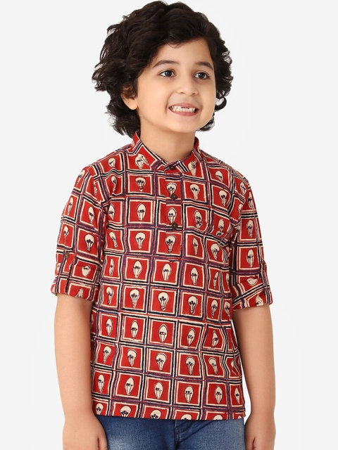 

Fabindia Boys Red Geometric Printed Cotton Kurta