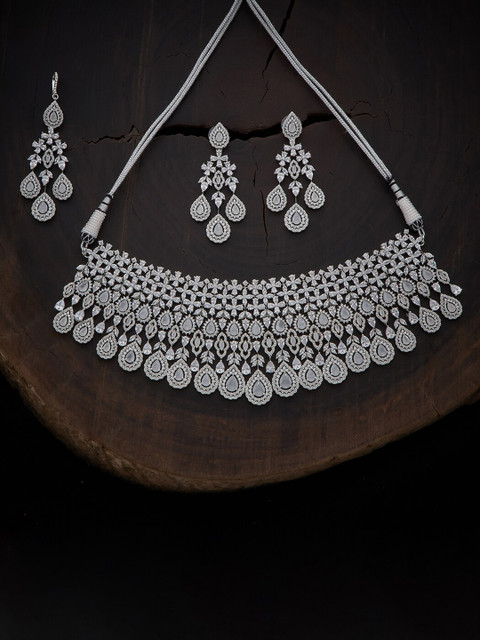 

Kushal's Fashion Jewellery Silver-Toned Rhodium-Plated Cubic Zirconia Studded Necklace Set