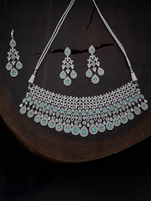 

Kushal's Fashion Jewellery Sea Green Rhodium-Plated Necklace