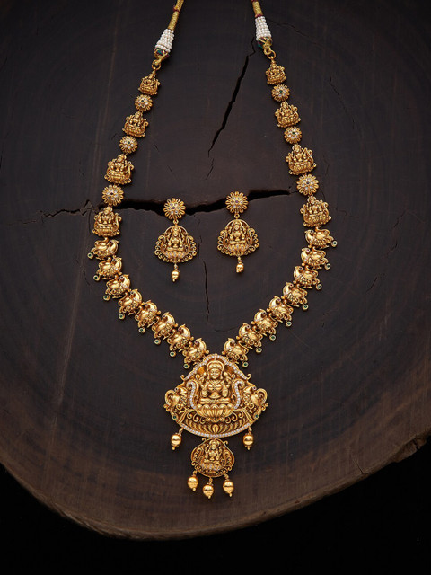 

Kushal's Fashion Jewellery Gold-Toned Gold-Plated Temple Jewellery Set