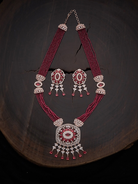 

Kushal's Fashion Jewellery Rose Gold-Plated Red & White CZ Studded Jewellery Set