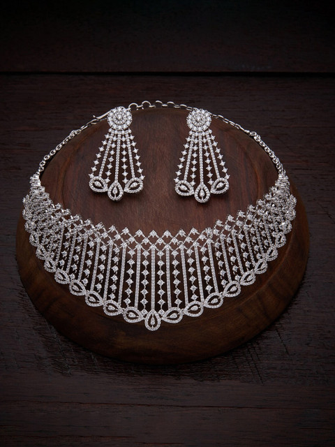 

Kushal's Fashion Jewellery Women White Rhodium-Plated Zircon Embellished Choker Necklace