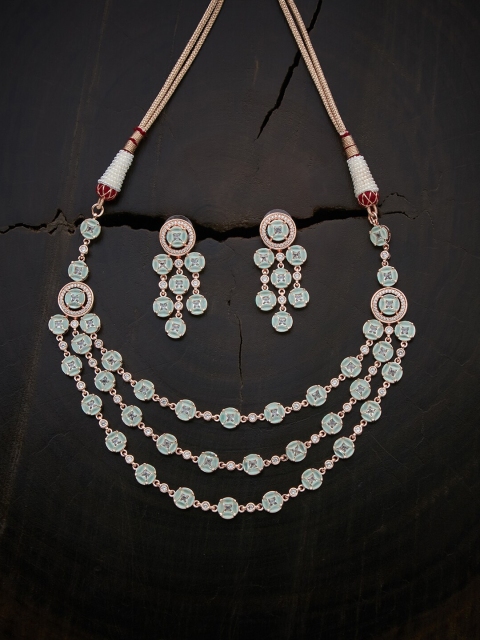 

Kushal's Fashion Jewellery Sea Green & Rose Gold Rose Gold-Plated Layered Necklace