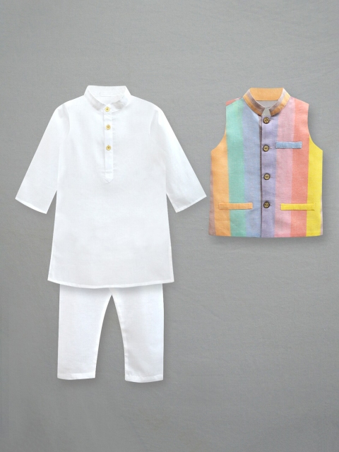 

A.T.U.N. Boys White Pure Cotton Kurta Pyjamas with Nehru Jacket
