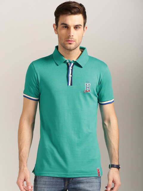 

Harvard Men Sea Green Solid Polo Collar T-shirt