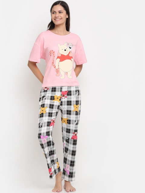 

KLOTTHE Women Pink & Black Printed Cotton Night suits