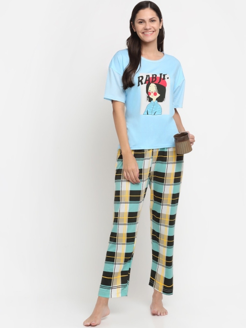

KLOTTHE Women Blue & Black Printed Night Suits