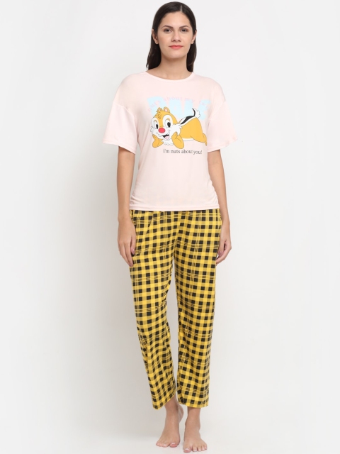 

KLOTTHE Women Peach & Yellow Printed Night suits